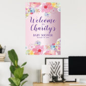 ピンクかわいらしのフローラ赤ちゃんシャワー ポスター (ホームオフィス)