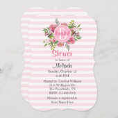 ピンクかわいらしのブストライプのライダルシャワー招待 招待状 (正面/裏面)