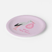 ピンクかわいらしのベビーガールストークベビーシャワーカスタム ペーパープレート (アングル)