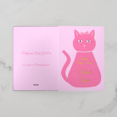 ピンクかわいらしのベビーガール猫カスタム赤ちゃんシャワー 箔グリーティングカード (外側レイダウン)