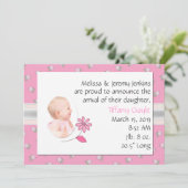 ピンクかわいらしのベビーガール誕生のお知らせ 案内状 (スタンド正面)
