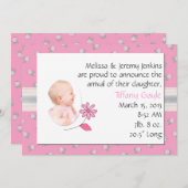 ピンクかわいらしのベビーガール誕生のお知らせ 案内状 (正面/裏面)