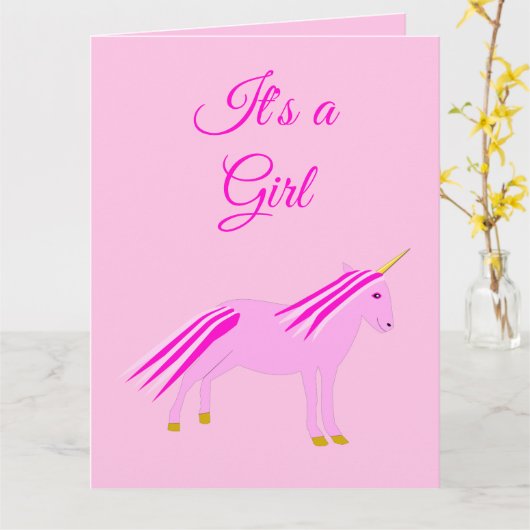 ピンクかわいらしのベビーガールUnicornジェンダーが明かす カード (黄色い花)