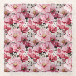 ピンクかわいらしのポピーのアネモンの花 ガラスコースター