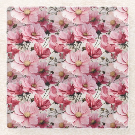 ピンクかわいらしのポピーのアネモンの花 ガラスコースター (正面)