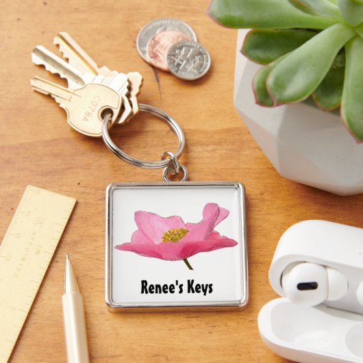 ピンクかわいらしのポピー写真 キーホルダー (デスク)