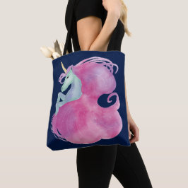 ピンクかわいらしのユニコーンオンブルー トートバッグ
