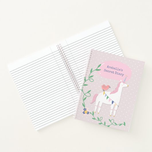 ピンクかわいらしのユニコーン少女の秘密日記 ノートブック (内部)