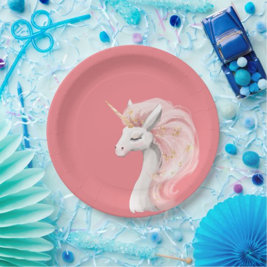 ピンクかわいらしのユニコーン ペーパープレート (パーティー)