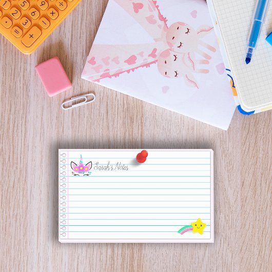 ピンクかわいらしのユニコーン&レインボー射撃、 発砲スター10"x6" ポストイット