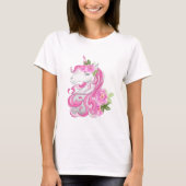 ピンクかわいらしのユニコーン Tシャツ (正面)