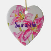 ピンクかわいらしのユリの水彩アートフラワー セラミックオーナメント (右)