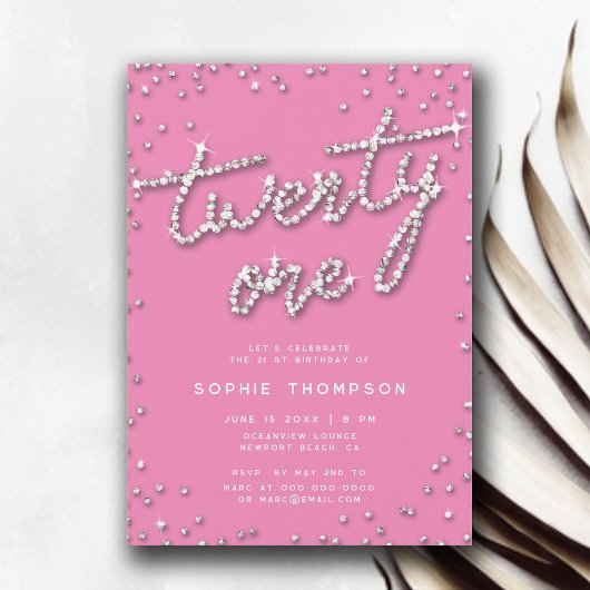 ピンクかわいらしのラインエレガントストーンズで 招待状