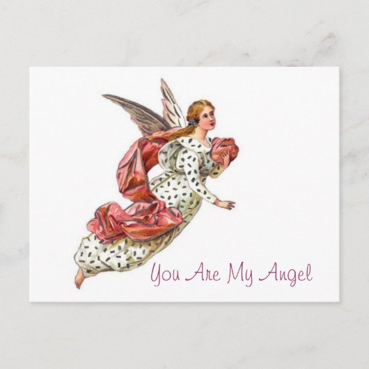 ピンクかわいらしのリボンの天使 ポストカード (正面)