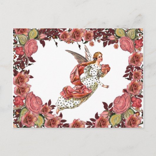 ピンクかわいらしのリボンの天使 ポストカード (正面)