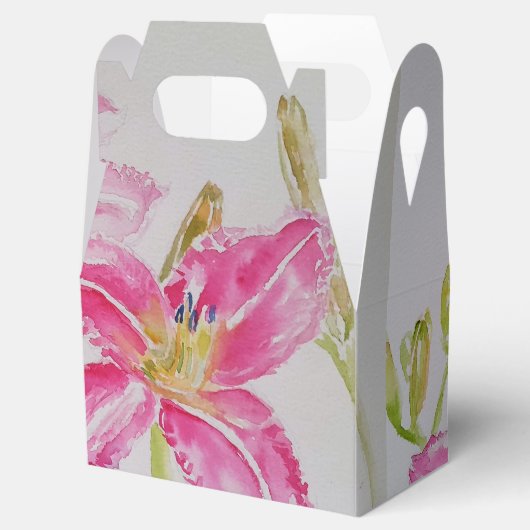 ピンクかわいらしのリリーフローラの結婚ケーキのお願い箱 フェイバーボックス (オープン)