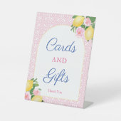 ピンクかわいらしのレモンのカードとギフトウェディングシャワー 台座サイン (正面)