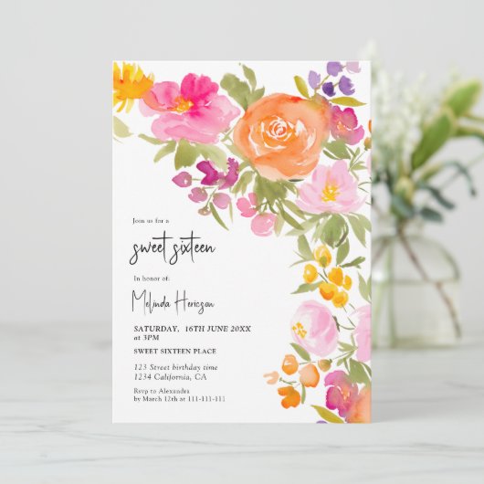 ピンクかわいらしのロマンチックな夏のフローラ甘い16 招待状 (スタンド正面)