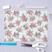 ピンクかわいらしのロマンチックな花とシダ 薄葉紙 (クラフト)