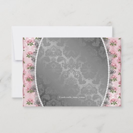 ピンクかわいらしのローズピンクとグレーの赤ちゃんシャワー 招待状 (裏面)