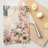 ピンクかわいらしのローズフローラガーディアンジェル キッチンタオル (四つ折り)