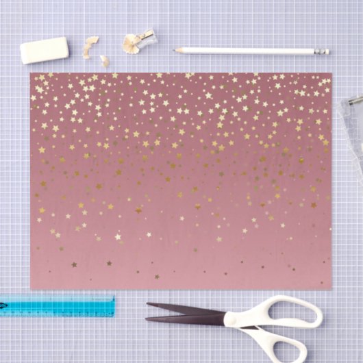 ピンクかわいらしのローズ金ゴールドの背景とグリッター星 薄葉紙 (クラフト)