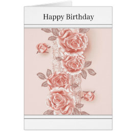 ピンクかわいらしのローズ&レースのグリーティングカード