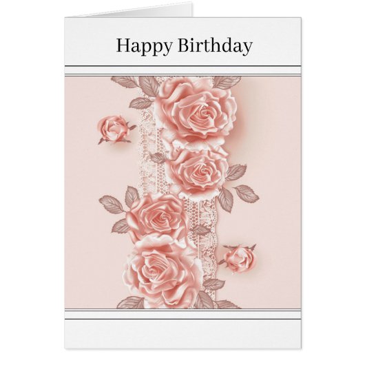 ピンクかわいらしのローズ&レースのグリーティングカード (正面)