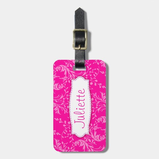 ピンクかわいらしのワイルドフラワーダマスク名ラッゲージタグ ラゲッジタグ (正面縦)