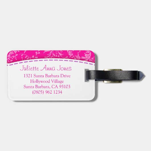ピンクかわいらしのワイルドフラワーダマスク名ラッゲージタグ ラゲッジタグ (裏面横)