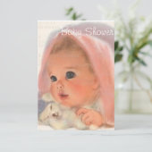 ピンクかわいらしのヴィンテージ・ベビーシャワー招待状 招待状 (スタンド正面)