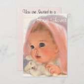 ピンクかわいらしのヴィンテージ・ベビーシャワー招待状 招待状 (正面/裏面)