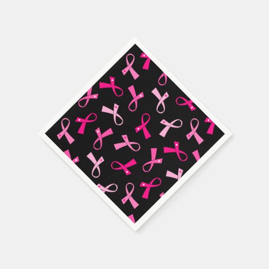 ピンクかわいらしの乳数々のがんリボンパターン スタンダードカクテルナプキン (角)