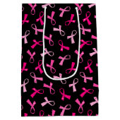 ピンクかわいらしの乳数々のがんリボンパターン ミディアムペーパーバッグ (裏面)