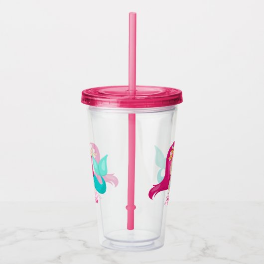 ピンクかわいらしの人魚のパーソナライズされた子供 アクリルタンブラー (右)
