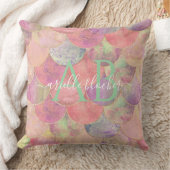 ピンクかわいらしの人魚はかりで測 | モノグラム枕 クッション (ブランケット)