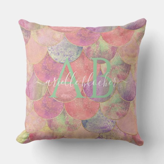 ピンクかわいらしの人魚はかりで測 | モノグラム枕 クッション (正面)
