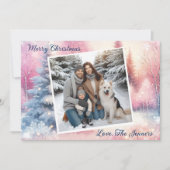 ピンクかわいらしの冬のワンダーランド写真クリスマス シーズンカード (正面)