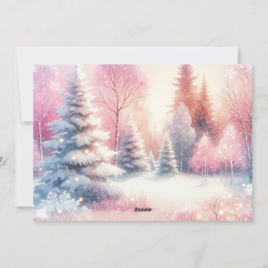 ピンクかわいらしの冬のワンダーランド写真クリスマス シーズンカード (裏面)