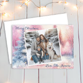 ピンクかわいらしの冬のワンダーランド写真クリスマス シーズンカード