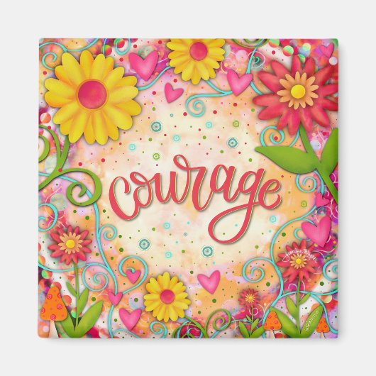 ピンクかわいらしの勇気フローラモダン鼓動 マグネット (正面)