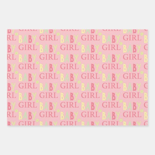 ピンクかわいらしの動物の赤ちゃんシャワーミックスとマッチ ラッピングペーパーシート (正面3)