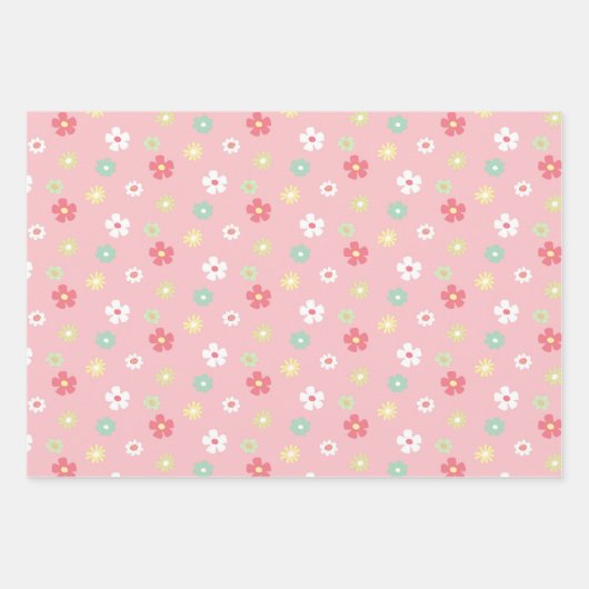 ピンクかわいらしの動物の赤ちゃんシャワーミックスとマッチ ラッピングペーパーシート (正面2)