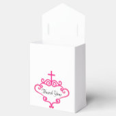 ピンクかわいらしの十字架とスクロールのカスタマイズ可能な洗礼 フェイバーボックス (オープン)