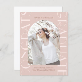 ピンクかわいらしの卒業式パーティフォト招待状 案内ポストカード