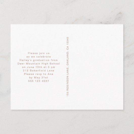 ピンクかわいらしの卒業式パーティフォト招待状 案内ポストカード (裏面)