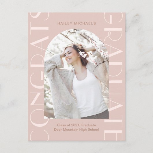 ピンクかわいらしの卒業式パーティフォト招待状 案内ポストカード (正面)