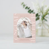 ピンクかわいらしの卒業式パーティフォト招待状 案内ポストカード (スタンド正面)