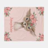 ピンクかわいらしの可愛いフローラ フリースブランケット (正面(横))