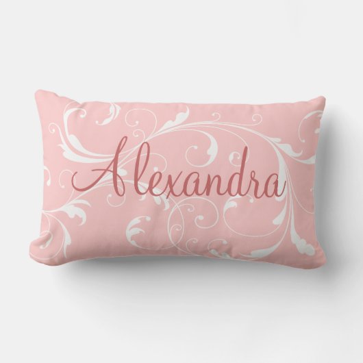 ピンクかわいらしの名パーソナライズされた枕 ランバークッション (正面)